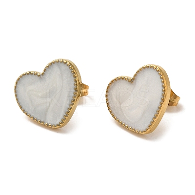 Ion Plating(IP) 304 Stainless Steel Heart Stud Earrings EJEW-C114-11A-G-1