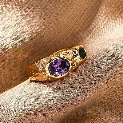 Brass Micro Pave Cubic Zirconia Cuff Rings for Women RJEW-F191-01G-03-1