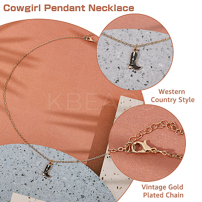 4Pcs 4 Styles Cowboy Theme Hat & Shoes Alloy Enamel Pendant Necklaces Set for Women NJEW-FI0001-10-1