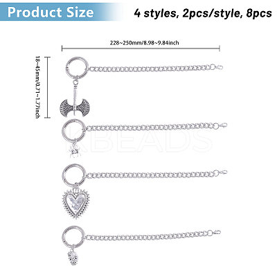 8Pcs 4 Style Alloy Boot Strap Chains HJEW-CA00037-1