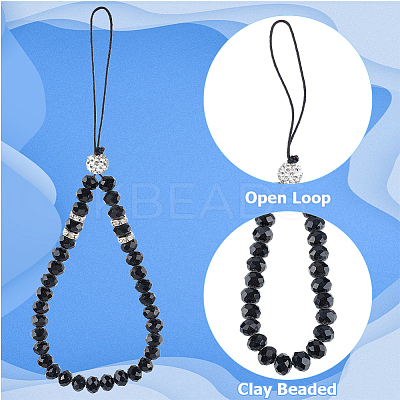 6Pcs 6 Colors Glass & Rhinestone Beaded Phone Hand Strap Chains AJEW-GF0008-56-1