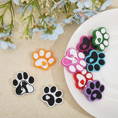 9Pcs 9 Style Dog Paw Print Food Grade Eco-Friendly Silicone Focal Beads SIL-CA0002-80-1