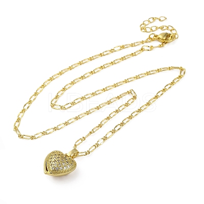 Brass Clear Cubic Zirconia Heart Pendant Necklaces for Women LS-NJEW-R100-01G-1