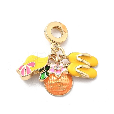 Rack Plating Brass Cubic Zirconia European Dangle Charms X-KK-Q017-35G-1