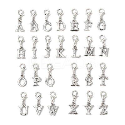 26Pcs Letter A~Z Alloy Rhinestone Pendant Decorations HJEW-JM02651-1