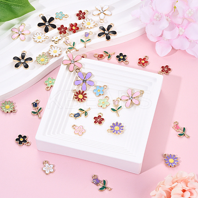 40Pcs 5 Styles Random Color Alloy Enamel Charms ENAM-YW0004-79B-1