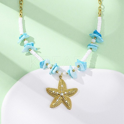 Starfish 304 Stainless Steel Pendant Necklaces NJEW-L465-05G-1
