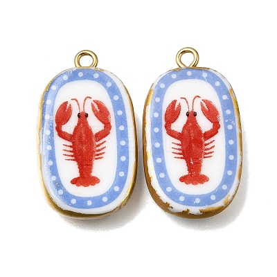 Fruit & Floral & Animals Printed Handmade Porcelain Pendants X-STAS-Z207-01G-05-1