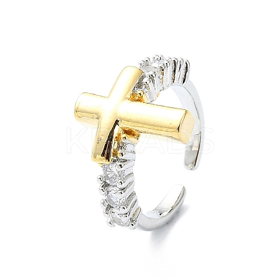 Rack Plating Brass Micro Pave Cubic Zirconia Open Cuff Rings LS-RJEW-C076-07A-G-1