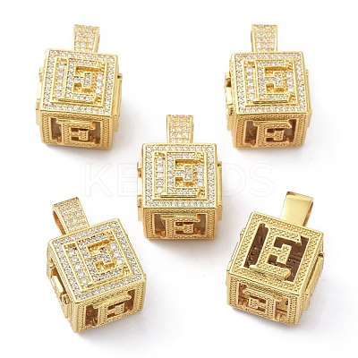 Alphabet Brass Micro Pave Clear Cubic Zirconia Pendants ZIRC-O045-01G-E-1