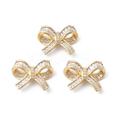 Bowknot Rack Plating Brass Micro Pave Clear Cubic Zirconia Connector Charms KK-E003-26G-1