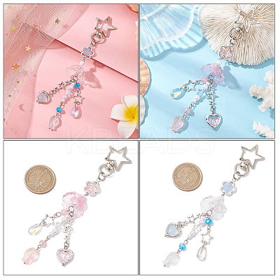 4Pcs 2 Colors Jellyfish Glass Pendant Decorations HJEW-SP0001-17-1