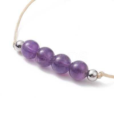3Pcs 3 Style Natural Amethyst Braided Bead Bracelets Set BJEW-JB09334-02-1