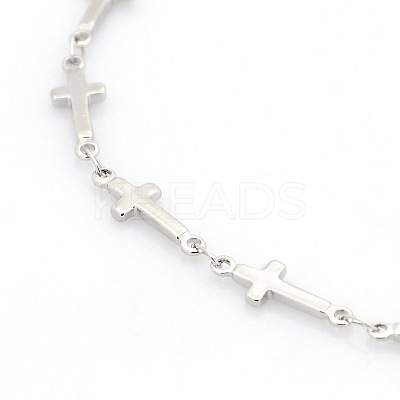 Tarnish Resistant Religious Catholic Jewelry 304 Stainless Steel Cross Link Chain Bracelets STAS-O036-09P-1