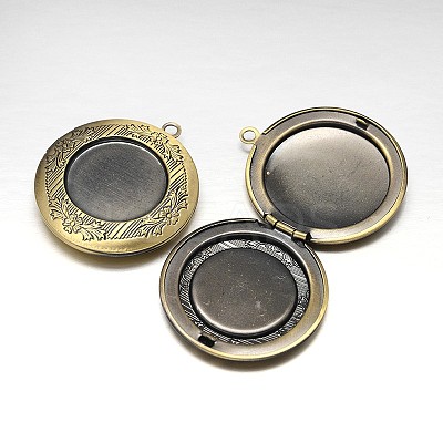 Rack Plating Brass Locket Pendant Cabochon Settings KK-N0096-06AB-FF-1