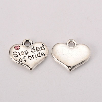 Wedding Theme Antique Silver Tone Tibetan Style Alloy Heart with Step Dad of Bride Rhinestone Charms LS-TIBEP-N005-22A-1