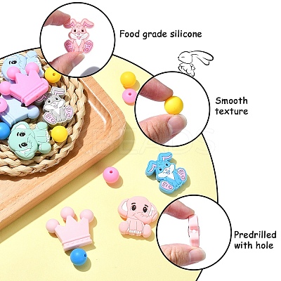 31Pcs 18 Styles Cartoon Animal Food Grade Eco-Friendly Silicone Beads SIL-YW0001-32-1