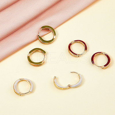 12Pair 3 Colors Alloy Enamel Huggie Hoop Earrings for Women EJEW-DC0001-35-1