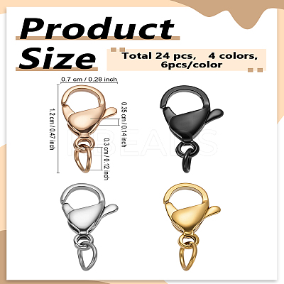 24Pcs 4 Colors 304 Stainless Steel Lobster Claw Clasps STAS-LP0005-11-1