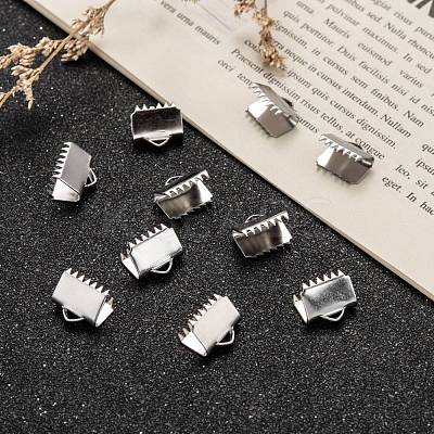 Tarnish Resistant Stainless Steel Ribbon Crimp Ends STAS-Q187-01-1
