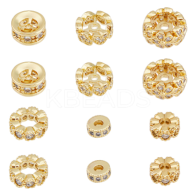 12Pcs 6 Style Brass Micro Pave Cubic Zirconia Spacer Beads KK-DC0003-52-1