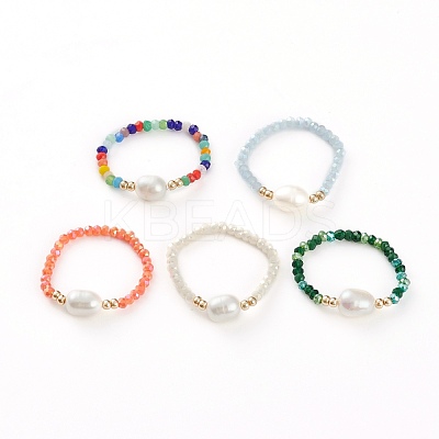 Glass Beads Stretch Rings RJEW-JR00314-1