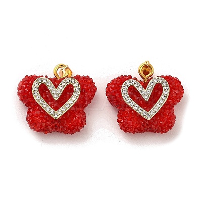 Butterfly with Heart Shape Resin & Rhinestone Pendant KK-C037-15G-1
