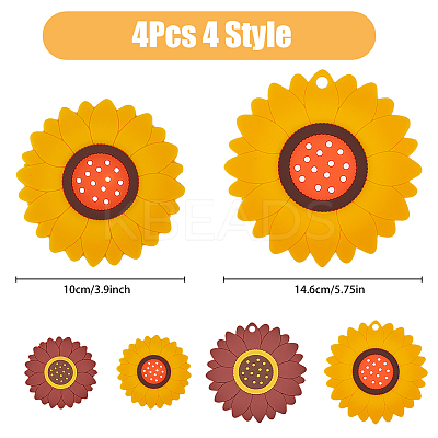 4Pcs 4 Style Sunflower PVC Plastic Hot Pads with Hanging Loop AJEW-HY0001-30-1