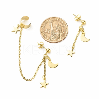 304 Stainless Steel Moon and Star Asymmetrical Earrings EJEW-JE04888-01-1