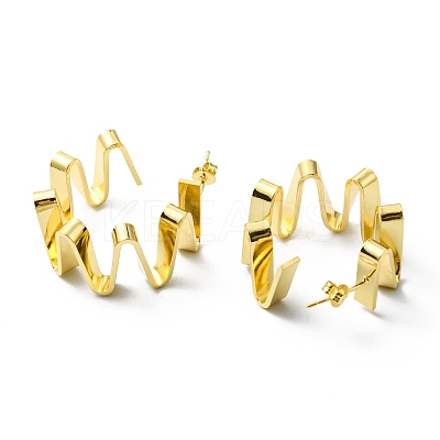 Rack Plating Brass Wave Ring Stud Earrings EJEW-D055-16G-1