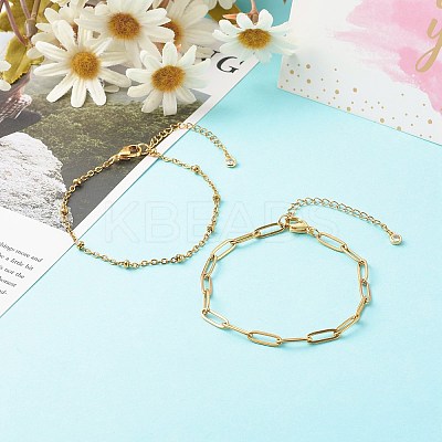 304 Stainless Steel Paperclip & Satellite Chains Bracelet Set X-BJEW-JB06523-1