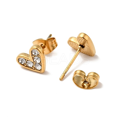 Ion Plating(IP) Heart 304 Stainless Steel Rhinestone Stud Earrings EJEW-A081-15G-02-1
