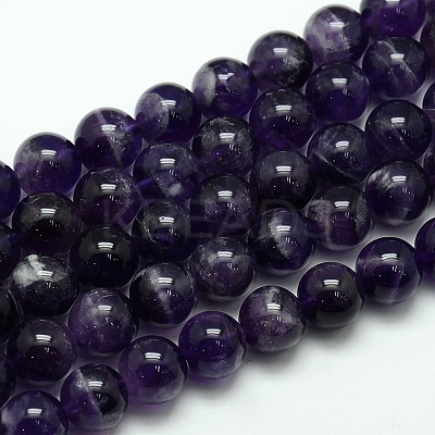 Natural Amethyst Round Bead Strands G-L170-12mm-02-1