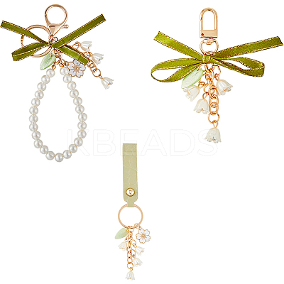 3Pcs 3 Style Alloy Enamel Sakura Pendant Keychain HJEW-CP0001-13-1
