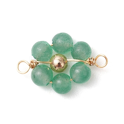 7Pcs 7 Styles Natural Carnelian & Topaz Jade & Amethyst & Rose Quartz & Green Aventurine & Lapis Lazuli & Flower Amazonite & Brass Round Beaded Flower Connector Charms PALLOY-JF03465-1
