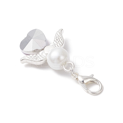 Heart Angel Glass & Glass Pearl Pendant Decorations HJEW-JM03773-01-1