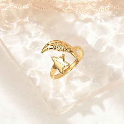 Star Moon 304 Stainless Steel Cuff Rings for Women RJEW-U039-02G-1