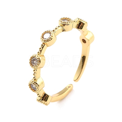 Clear Cubic Zirconia Flat Round Open Cuff Ring for Women RJEW-C018-07G-1