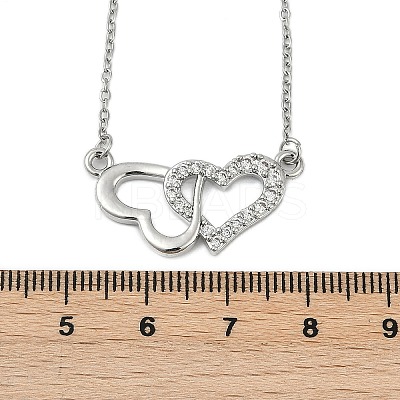 Brass Micro Pave Clear Cubic Zirconia Double Heart Pendant Necklaces LS-NJEW-K280-05P-1