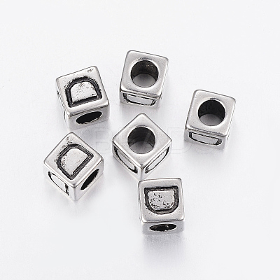 304 Stainless Steel Large Hole Letter European Beads STAS-H428-01AS-D-1