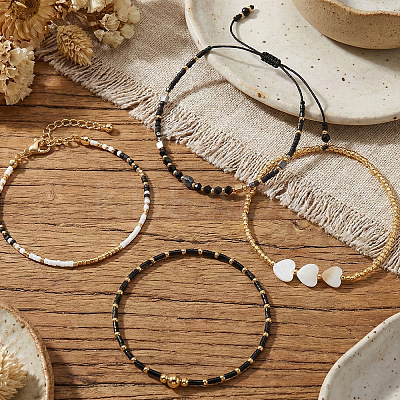 4Pcs 4 Styles Glass Seed Bead Stretch Bracelet Set FG0392-1-1