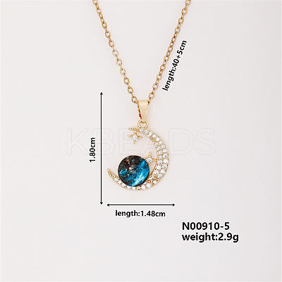 Dreamy Moon & Star Brass Micro Pave Cubic Zirconia Pendant Necklaces WX6343-2-1