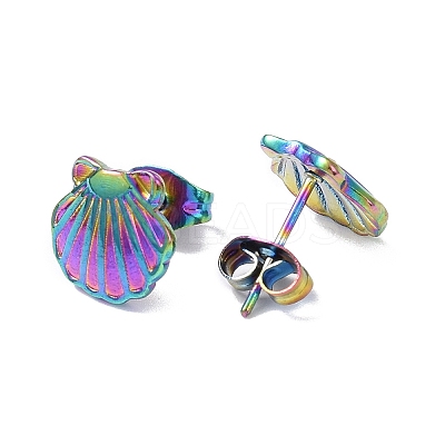 Ion Plating(IP) 304 Stainless Steel Shell Stud Earrings for Women EJEW-I285-13MC-1