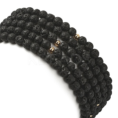 5Pcs 5 Style Natural Lava Rock & Pearl & Shell Star Beaded Stretch Bracelets Set BJEW-JB09495-03-1