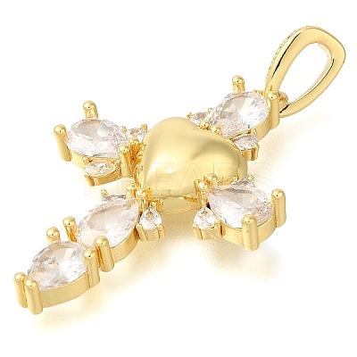 Brass Pave Clear Cubic Zirconia Pendants KK-M101-05G-01-1
