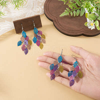2 Pairs 430 Stainless Steel Leaf Dangle Earrings EJEW-TA0001-83B-1