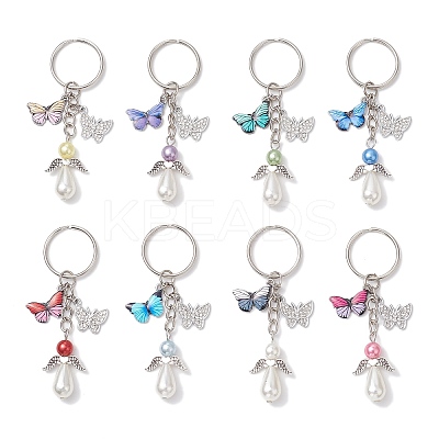 8Pcs Plastic Imitation Pearl Keychains KEYC-JKC01307-1