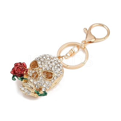 Skull with Rose Alloy Rhinestone Pendant Decoration Keychains LS-KEYC-B019-02-1