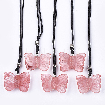 Watermelon Stone Glass Pendant Necklaces G-T113-07C-B-1