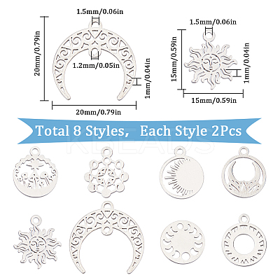 16Pcs 8 Style 304 Stainless Steel Charms STAS-SC0008-36-1-1